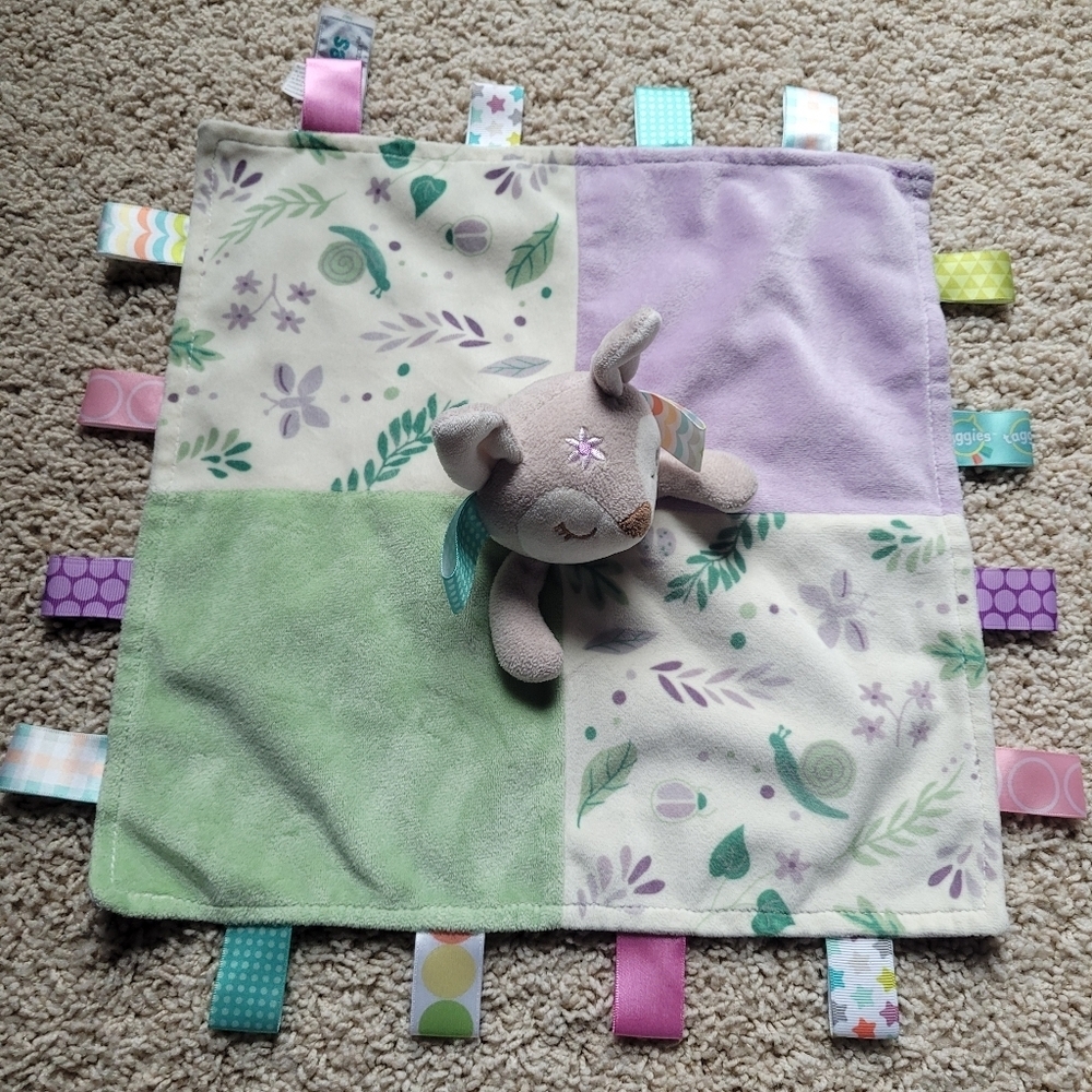 Mary Meyer Taggies Baby Lovey Flora Fawn Plush Security Toy Satin Back